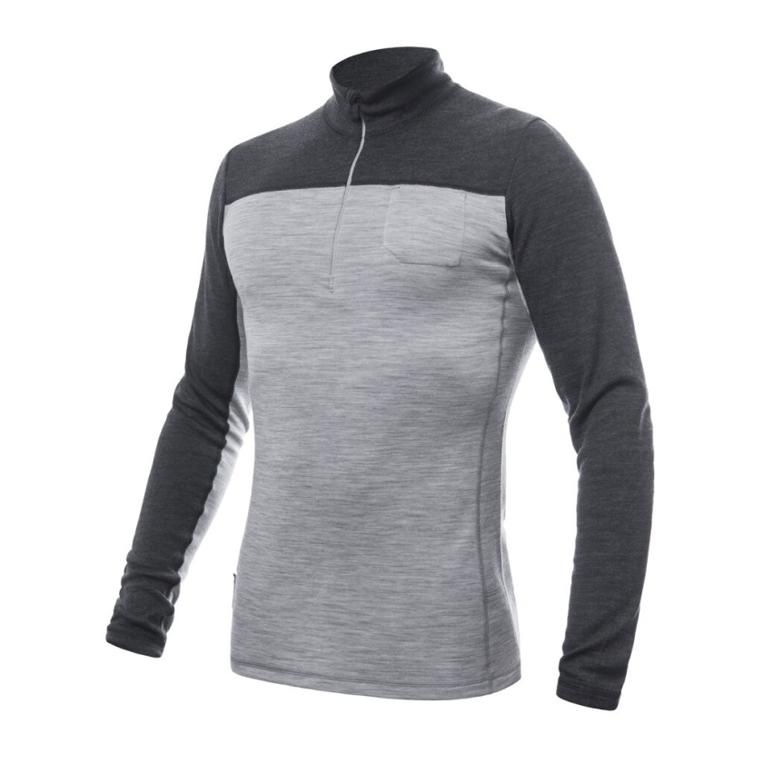 SENSOR - tričko zips MERINO BOLD šedá/antracitová